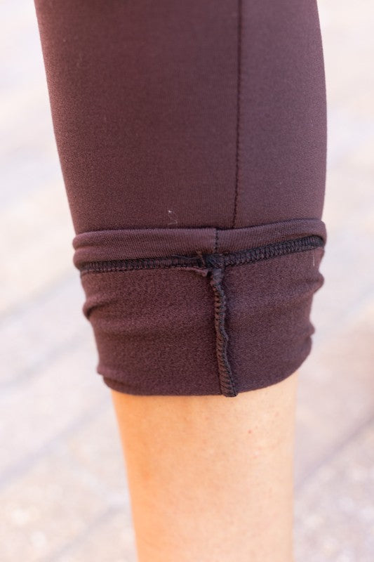Brown Fleece Leggings with Pockets